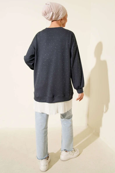 Loyşa Taşlı Piliseli Tunik Füme - Resim 3