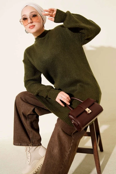 Selanik Örgü Yumoş Triko Tunik Haki ürün görseli 1