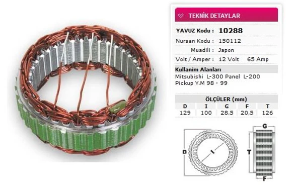 Mitsubıshı Stator Mitsubıshı Tip 12v 65a Mitsubıshı  L 300 Panel  L 200 Pickup Ym 98 99 Nursan 150112 - Yavuz 10 288 ürün görseli