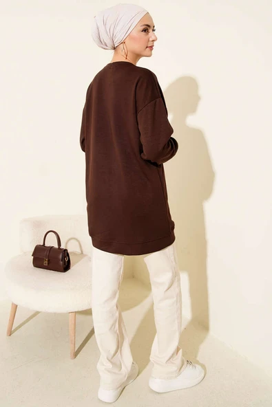 Loyşa Yuvarlak İncili Tunik Kahve - Resim 3