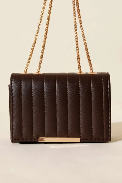 Zincir Askılı Dikdörtgen Çanta Acı Kahve - Resim 2