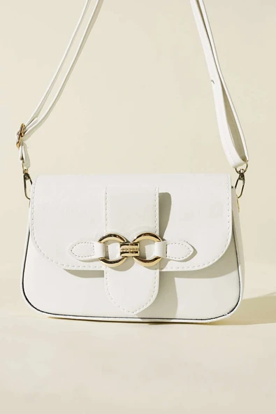 Yaldız Tokalı Kadın El Çantası Beyaz - Resim 2