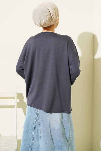 Loyşa Bilek Armalı Basic Bluz Füme - Resim 3