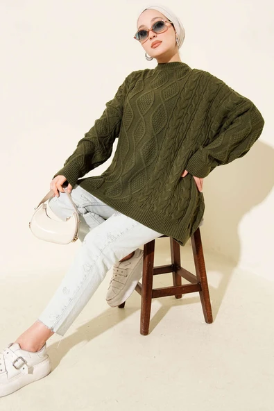 Örme Triko Kazak Haki - Resim 2