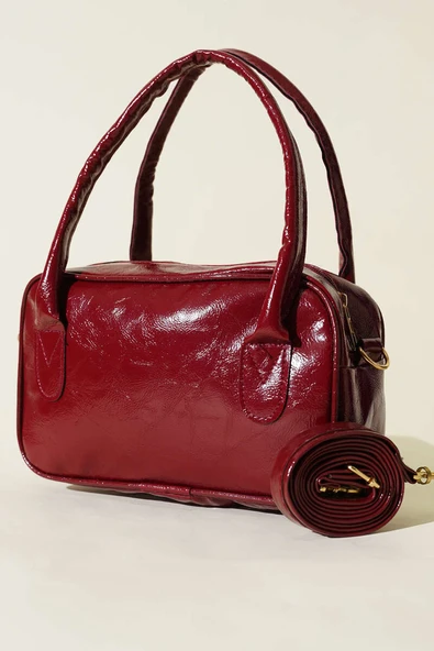 Mini Fermuarlı Rugan El Çantası Bordo ürün görseli 1