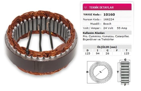 Unıversal Truck Stator Bosch Tip 24v 55a Pro Cummıns Komatsu Cat Bicer Nursan 166224 - Yavuz 10 160 ürün görseli