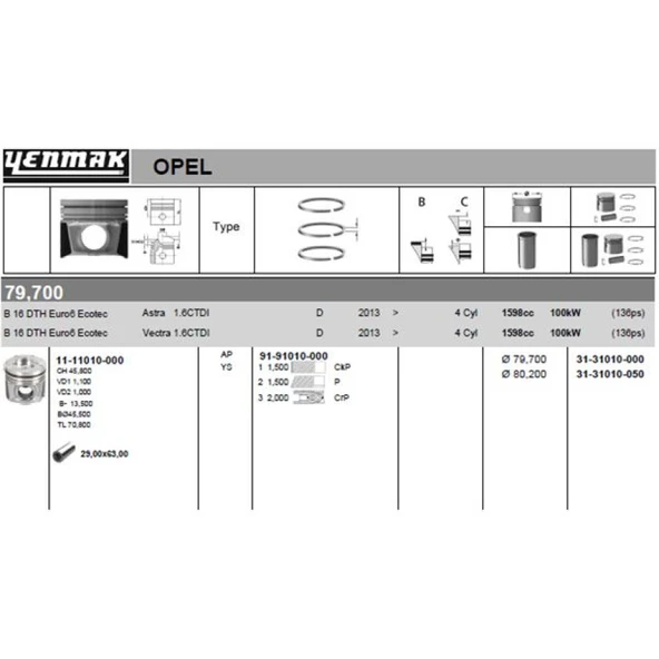 Opel Piston Segman 050 Farklı 80,2 MM B16dth (136 Bg) Euro 6 - Yenmak 31-31010-050 ürün görseli 1