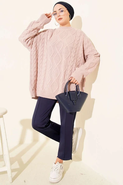 Örme Triko Kazak Pudra - Resim 2