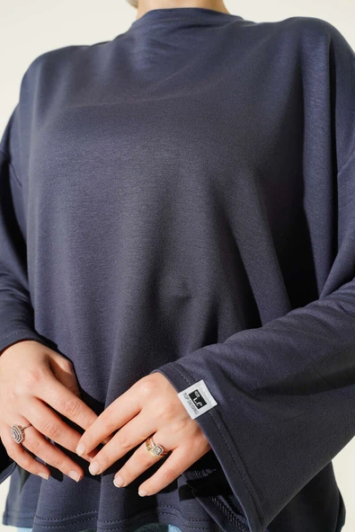 Loyşa Bilek Armalı Basic Bluz Füme - Resim 4