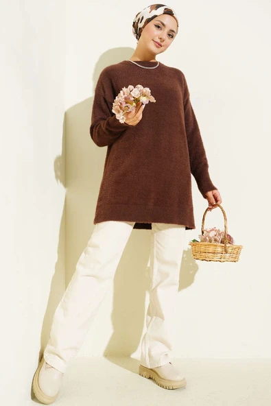 Basic Sakallı Yumoş Triko Tunik Kahve - Resim 2