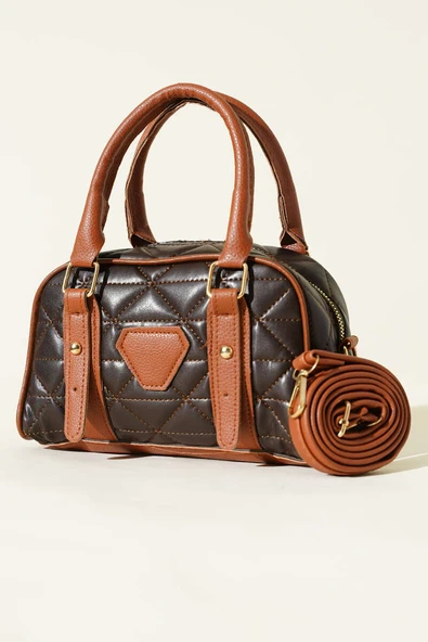 Kapitone Detay Fermuarlı Çanta Acı Kahve ürün görseli 1