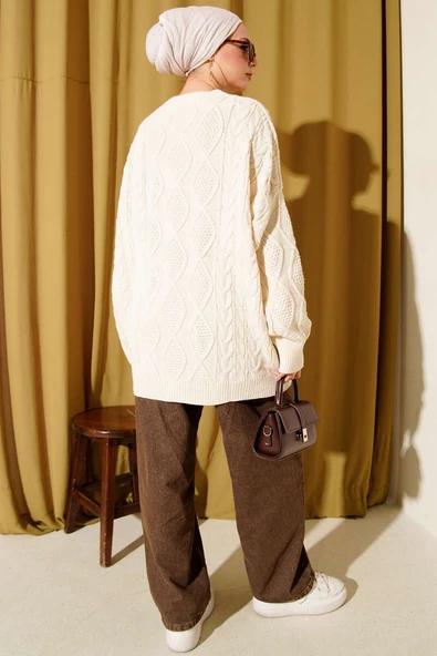 Örme Triko Kazak Bej - Resim 3