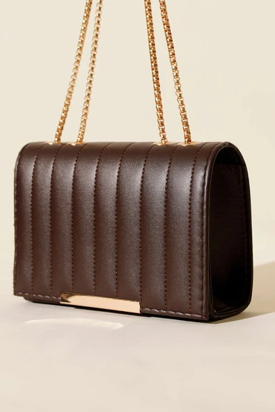 Zincir Askılı Dikdörtgen Çanta Acı Kahve ürün görseli 1