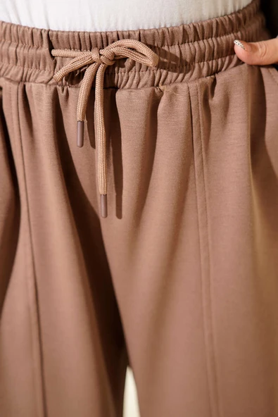 Bel Lastikli Çımalı Loyşa Pantolon Kahve - Resim 4
