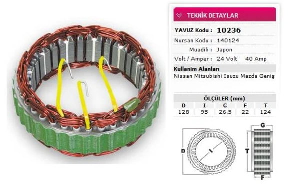İsuzu Ticarı Alternator Stator Mitsubıshı Tip 24v 40a Nissan Mitsubıshı İsuzu Mazda Genis Nursan 140124 - Yavuz 10 236 ürün görseli