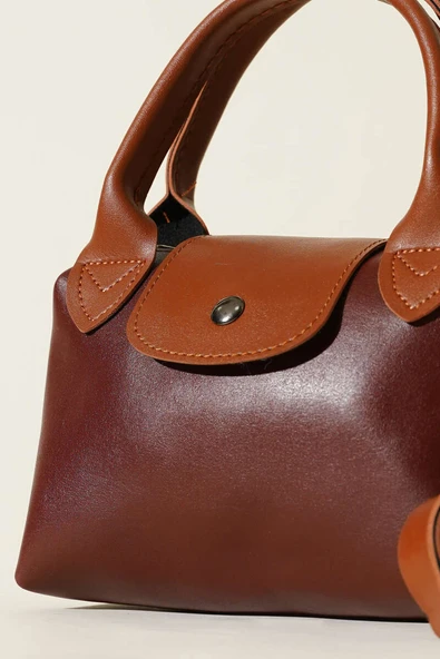 Mini Classic Çıtçıtlı Kadın El Çantası Bordo Taba - Resim 3