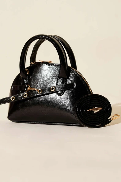 Fermuarlı Oval Mini El Çanta Siyah ürün görseli 1