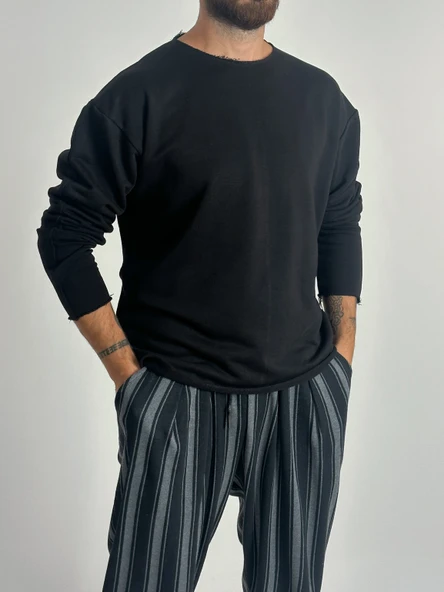 Erkek Basic Siyah Sweatshirt COC1019 - Resim 2