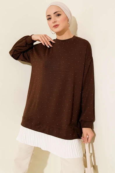 Loyşa Taşlı Piliseli Tunik Kahve ürün görseli