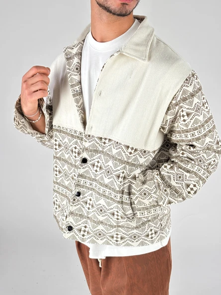 Etnik Desen Detaylı Kahve Erkek Ceket COC1077 - Resim 2