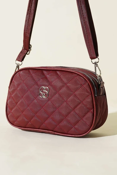 Metal Armalı 3 Bölmeli El Çantası Bordo ürün görseli 1