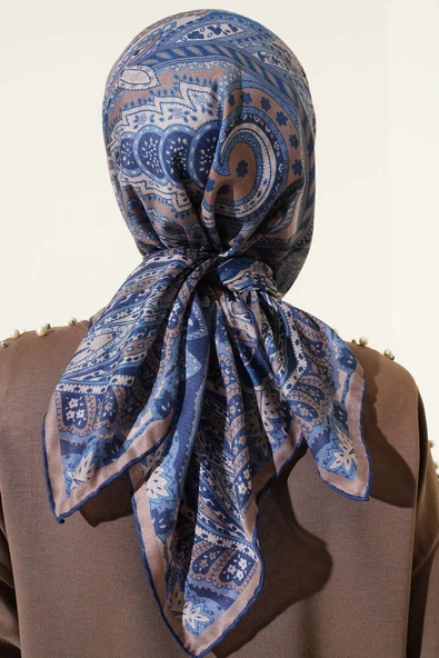 Desenli Demore Lacivert Serisi Eşarp Asorti 5 - Resim 3