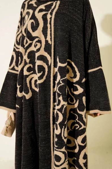 Angora Detaylı Yaka Düğmeli Panço Siyah - Resim 4