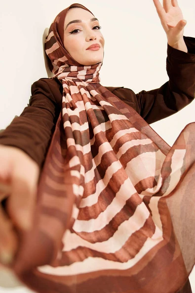 Stick Desen Lina Şal Kahve ürün görseli 1