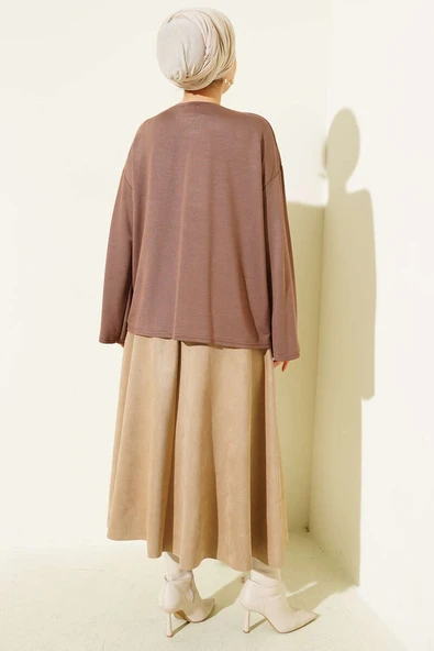 Loyşa Bilek Armalı Basic Bluz Kahve - Resim 3