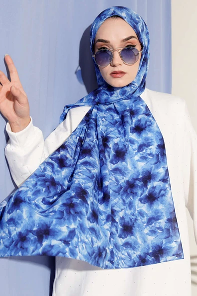 Çiçek Desenli Rami Şal Saks - Resim 2