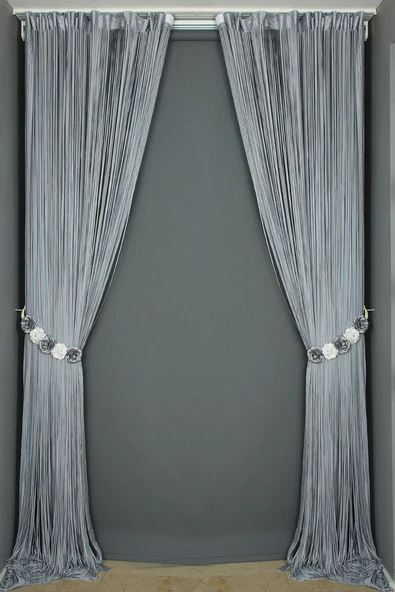 DÜZ İP PERDE 100 Cm En 210 Cm Boy GRİ ÇİFT RENK HAZIR İP PERDE - Resim 5