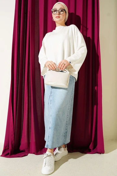 Loyşa Bilek Armalı Basic Bluz Ekru - Resim 2