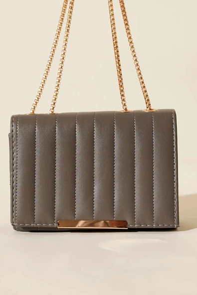 Zincir Askılı Dikdörtgen Çanta Platin - Resim 2