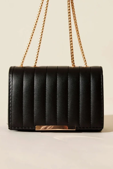 Zincir Askılı Dikdörtgen Çanta Siyah - Resim 2