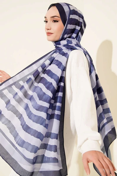 Stick Desen Lina Şal Lacivert ürün görseli 1