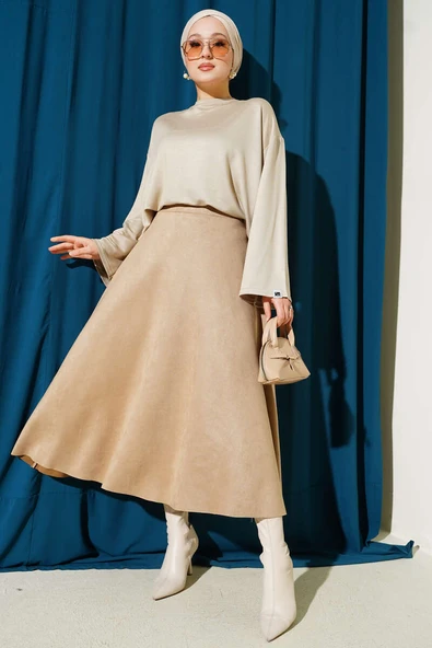 Loyşa Bilek Armalı Basic Bluz Bej - Resim 2