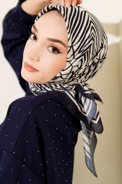 Desenli Lacivert Serisi Eşarp Asorti 9 - Resim 2