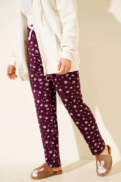 Bel Lastikli Desenli Pijama Altı Mürdüm ürün görseli 1