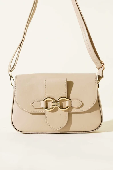 Yaldız Tokalı Kadın El Çantası Bej - Resim 2