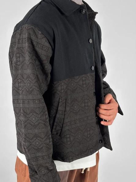 Koyu Kahve Etnik Desenli Tasarım Erkek Ceket COC1072 - Resim 3