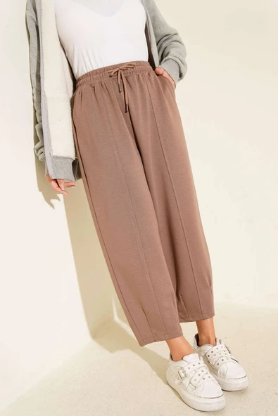 Bel Lastikli Çımalı Loyşa Pantolon Kahve ürün görseli 1