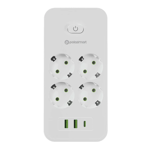 Polosmart MP25 Akım Korumalı Uzatma Kablosu 4'lü Priz 2 USB Type-C PD 20W 2 Metre Beyaz