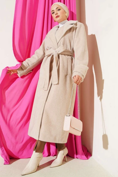 Kol Düğme Detaylı Kruvaze Kaban Taş ürün görseli 1