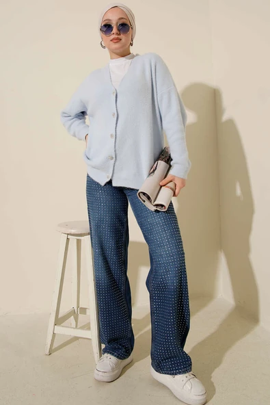 Sakallı Düğmeli Hırka Bebe Mavi - Resim 2