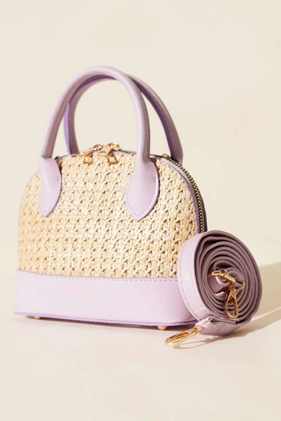 Oval Hasır Detaylı Çanta Lila ürün görseli