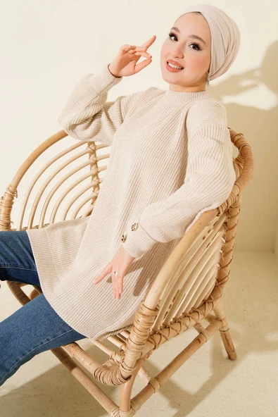 Kol Düğme Detaylı Triko Tunik Taş ürün görseli