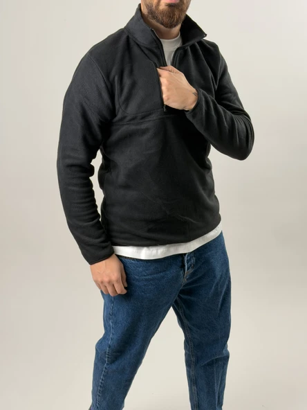 Erkek Siyah Polar Sweatshirt COC2569 - Resim 5