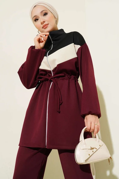 Garnili Bel Tünelli Scuba İkili Takım Bordo - Resim 2