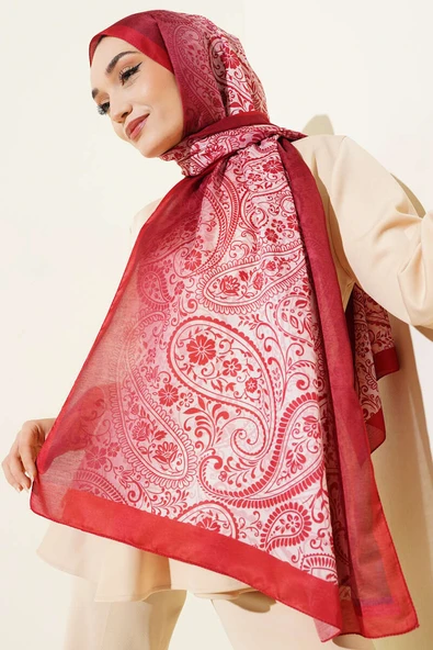 Paisley Çiçek Desen Şal Bordo - Resim 2
