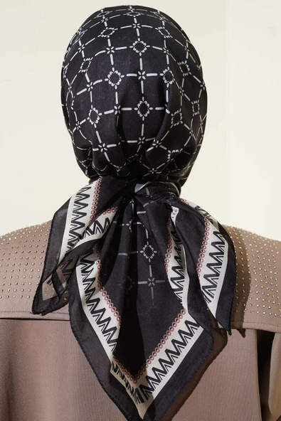 Desenli Siyah Serisi Eşarp Asorti 5 - Resim 3